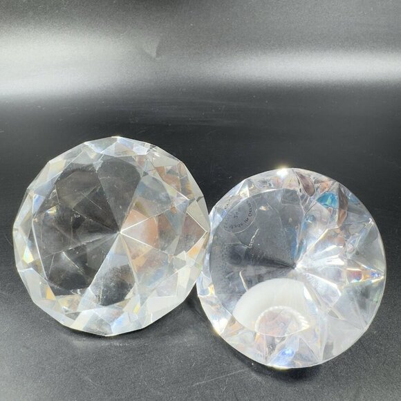 Clear Crystal Glass Diamond Shape Sculpture Paperweight Set2 Made In Germany VTG - Picture 10 of 13